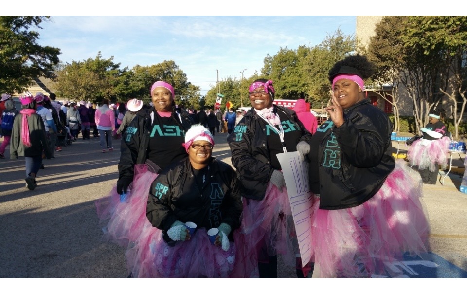 Friends wearing pink at the 2025 Breast Cancer Walk
