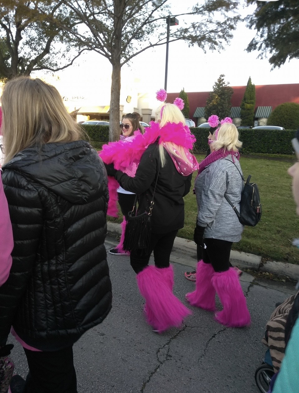 Participants wearing bright pink at the Breast Cancer Walk