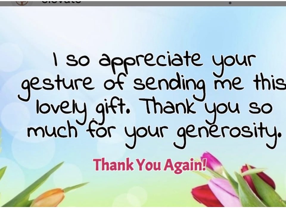 Thank-you message from the Smith Family expressing appreciation for a lovely gift