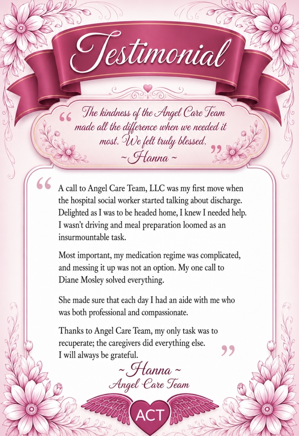 Testimonial from Hanna about Angel Care Team